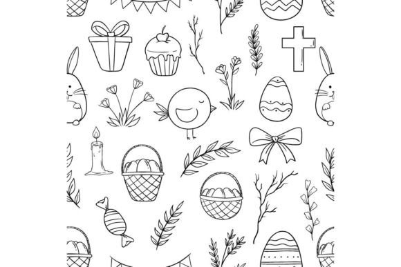 Download Cute Easter Icons in Seamless Pattern - Cute Collection