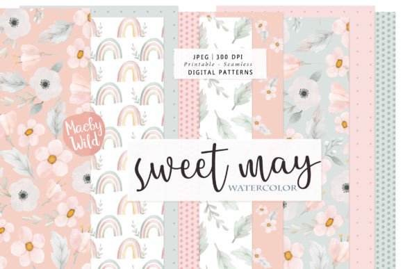 Download Rainbow and Flower Watercolor Patterns - Watercolor patterns Collection