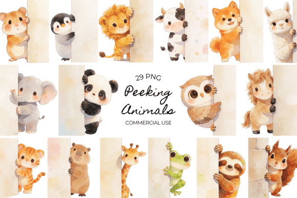Download Peeking Animals Watercolor Clipart Cute - Cute Collection