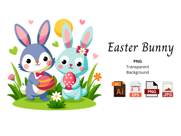 Download Cute Bunnies with Easter Egg Vector - Cute Collection