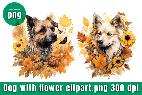 Download Cute Dog Clip Art with Autumn Flowers. - Cute Collection