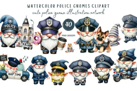 Download Watercolor Police Gnome Clipart Cute PNG - Cute Collection