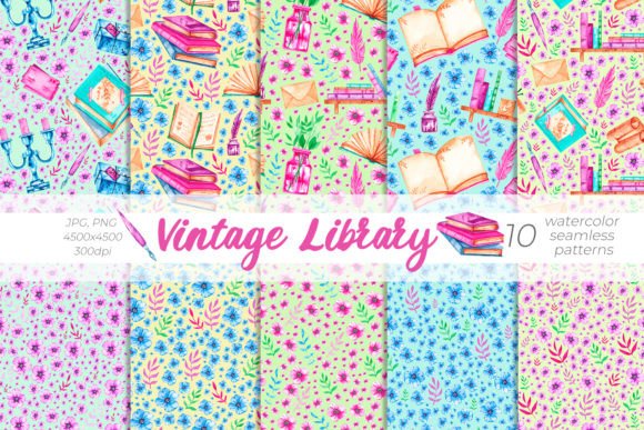 Download Vintage Library, Watercolor Patterns - Watercolor patterns Collection
