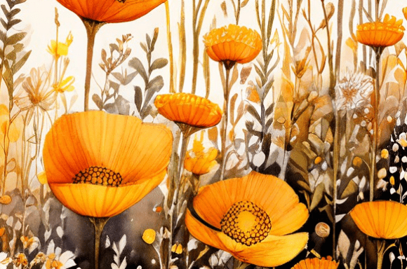 Download Warm Orange Wildflower Watercolor Collec - Warm orange Collection