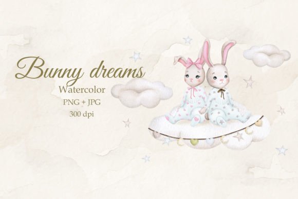Download Cute Bunnies.Girl and Boy.Watercolor PNG - Cute Collection