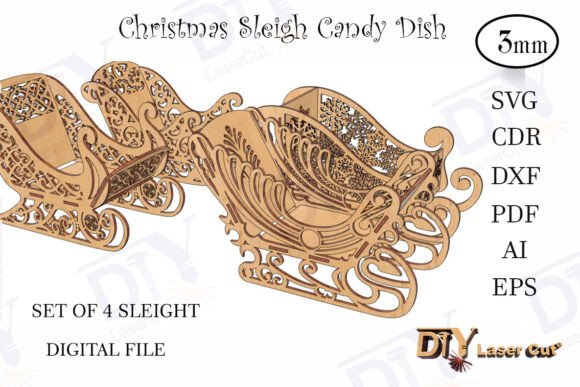 Download Set of 4 DIY Christmas Sleigh Candy Dish - Dish Collection