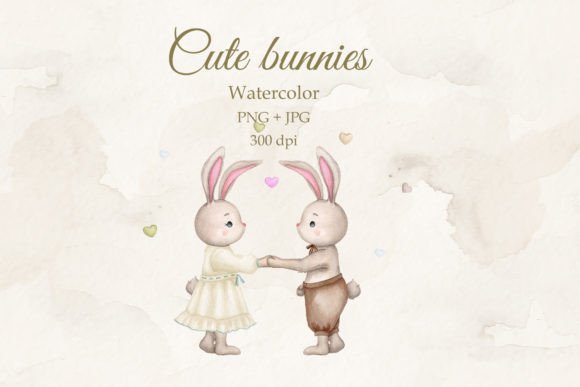 Download Cute Bunnies.Girl and Boy.Watercolor PNG - Cute Collection